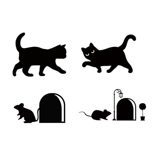 SEABABOO Katzenmaus Wandtattoo Kombination 2 Stück Wandaufkleber Katze Maus Loch Wandtattoo Katze Aufkleber Wand Katzen Wandsticker für Ecke Der Wohnzimmerwand Treppen Tiernest (Schwarz, S) von SEABABOO