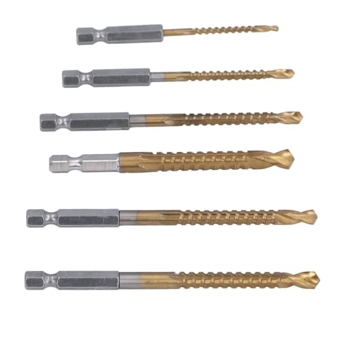 6 PCs Set HSS -Bohrbit 3mm 4 Mm 5 Mm 6 Mm 6,5 Mm 8 Mm, Ti -überzogen mit Hex -Schaft für Hochgeschwindigkeitsbohrungen, 135 Grad Split Point Verhindert Gehen, für Holz, von SEAFRONT