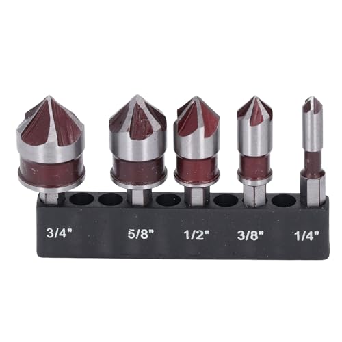 Countersink -Bohrbit Set, Glatte Schneidkanten Hex Shank Chamfer Bohrer, Kohlenstoffstahl 5 Flöte 1/4 3/8 1/2 5/8 3/4in für Holz, Plastik, Sperrholz von SEAFRONT