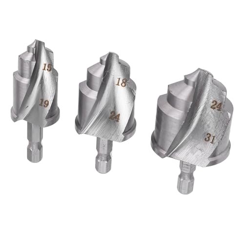 SEAFRONT 3 STÜCKE Sechskantschaft Reibahle Stufenbohrer Hebebohrer für PVC PPR-Rohr mit 1/4 Zoll Sechskantschaft 15-19 Mm 18-24 Mm 24-31 Mm von SEAFRONT