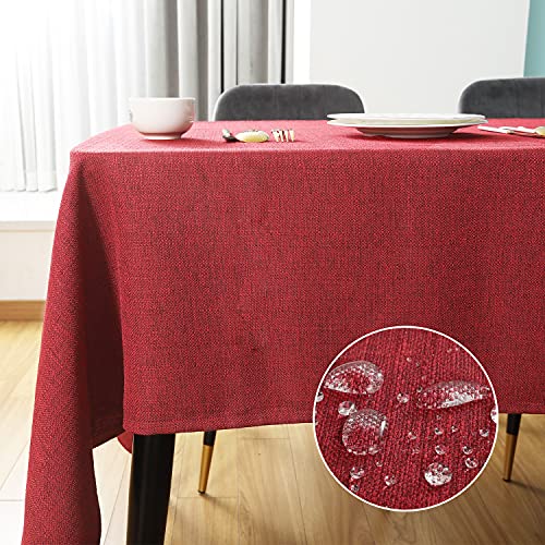 SEASHORE TREE Tischdecke Leinen Leinenoptik Tischdecke Abwaschbar Tischtuch Leinen Tischläufer Tischwäsche Eckig Wasserdicht Tischdecke Rot 145 x 215 cm von SEASHORE TREE