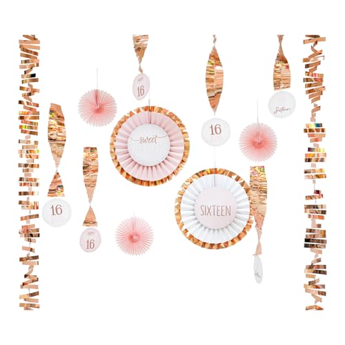 Deko 16 Geburtstag Mädchen – Sweet 16 Deko Set mit 13 Teilen in Rosa & Roségold mit Papierfächern, Folienwirbeln, Cutouts & Fransen-Girlande für Teen Party & Hintergrund Deko 16 Geburtstag Mädchen – Sweet 16 Deko Set mit 13 Teilen in Rosa & Roségold mit Papierfächern, Folienwirbeln, Cutouts & Fransen-Girlande für Teen Party & Hintergrund von Seawave party