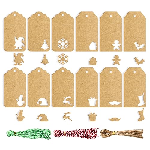 140 Stück Kraftpapier-Etiketten, Weihnachts-Kraftanhänger mit Bindfaden, für Feiertage, Geschenkpapier, Etikettenpaket 140 Stück Kraftpapier-Etiketten, Weihnachts-Kraftanhänger mit Bindfaden, für Feiertage, Geschenkpapier, Etikettenpaket von SEAYACK