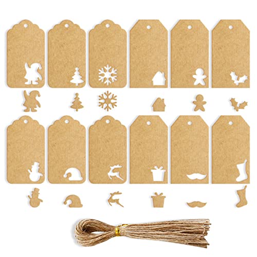 140 Stück Kraftpapier-Etiketten, Weihnachts-Kraftanhänger mit Bindfaden, für Feiertage, Geschenkpapier, Etikettenpaket von SEAYACK