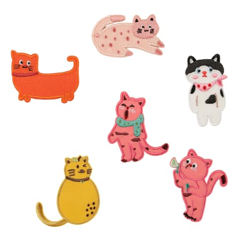 6 PCs Cartoon Katzen Eisen Auf Flecken Applique Patches Tierreparaturflecken Kätzchen Stickflächen Für Die Beuteldekoration von SEAYACK