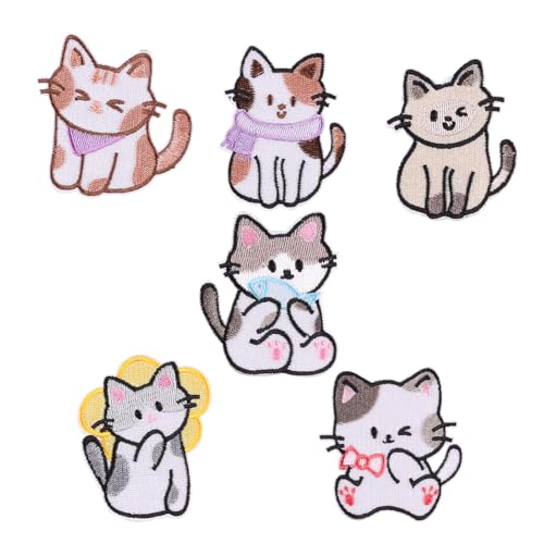 6 PCs Schöne Tierreparaturflecken Eisen Auf Gestickten Flecken Cartoon Katzen Nähen Dekorative Applikationen Für Kleidung von SEAYACK