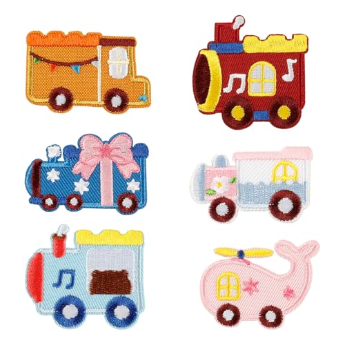 6 Stück schöne Spielzeugauto-Stickerei-Flicken zum Aufnähen, Cartoon-Auto, zum Aufbügeln, Kleidung, Nähspielzeug, Cartoon, bestickt für Kleid, Jeans von SEAYACK