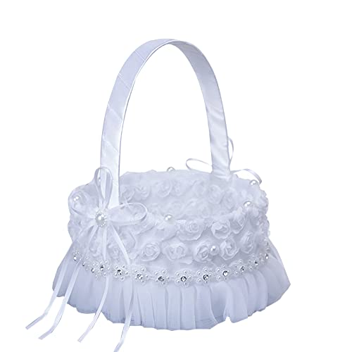Blumenmädchenkorb für Hochzeit, klein, weiß, umwickelte Spitze und künstliche Blumen, Dekoration, runde Herzform Blumenmädchenkorb für Hochzeit, klein, weiß, umwickelte Spitze und künstliche Blumen, Dekoration, runde Herzform von SEAYACK