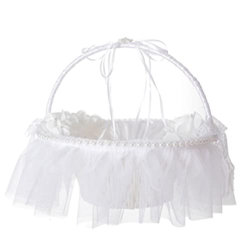 Blumenmädchenkorb für Hochzeit, kleine verpackte Körbe mit Spitze und künstlichen Blumen, Dekoration, Weiß Blumenmädchenkorb für Hochzeit, kleine verpackte Körbe mit Spitze und künstlichen Blumen, Dekoration, Weiß von SEAYACK