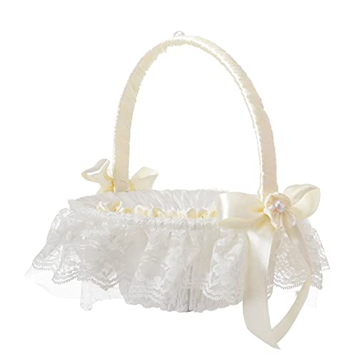 Hochzeits-Blumenmädchenkörbe mit Griff, eleganter kleiner Blumenkorb mit Schleifen, Spitze u Hochzeits-Blumenmädchenkörbe mit Griff, eleganter kleiner Blumenkorb mit Schleifen, Spitze u von SEAYACK