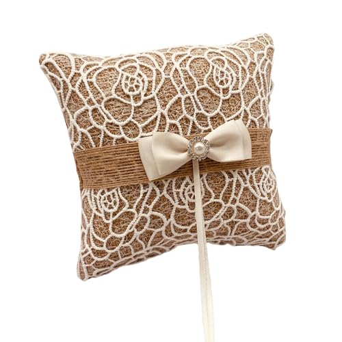 SEAYACK Vintage-Kissen mit Spitze und Jute-Ringen für Kissenringe, für Hochzeitsfeiern und unvergessliche Andenken von SEAYACK