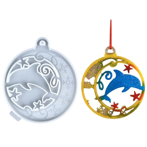 Weihnachtsbaumbehänge Orumament Epoxidharz Schimmel Silikon Delphin Runde Anhänger Schimmel Handgefertigtes Schmuckwerkzeugwerkzeug von SEAYACK