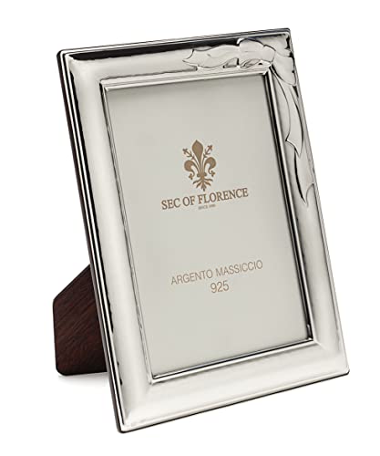 10x15 Massiver Sterling Silber 925er gestempelter Fotorahmen Bilderrahmen mit Rückseite aus Mahagoni-Holz 7224/10x15 von SEC OF FLORENCE