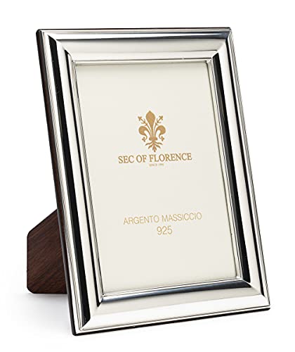 10x15 Massiver Sterling Silber 925er gestempelter Fotorahmen Bilderrahmen mit Rückseite aus Mahagoni-Holz 7306/10x15 von SEC OF FLORENCE