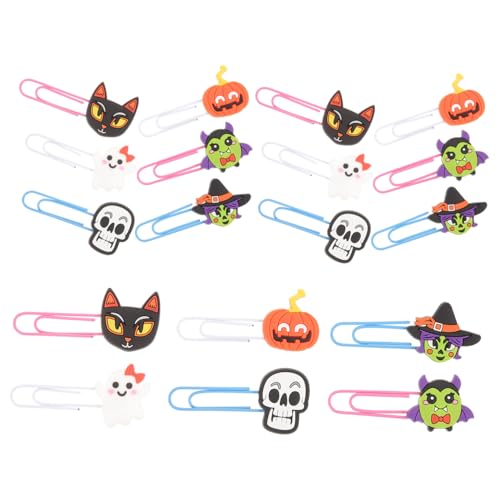 SECFOU 20 Stück Halloween Lesezeichen und Zarte Papierklammern mit Skelett Design Vielseitig als Lesezeichen Büroklammern und Partydeko für Halloween Partys und Festliche Anlässe Geeignet von SECFOU