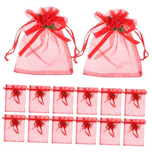 SECFOU 24 Stück Kleine Rote Organzabeutel mit Kordelzug für Hochzeitsgeschenke Süßigkeiten und Valentinstags für Partys und Besondere Anlässe von SECFOU