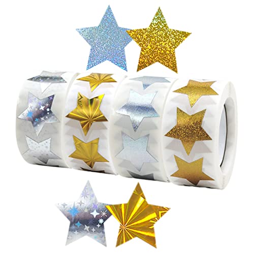 SECFOU 4 Rollen Sternaufkleber, Zarte Kinderaufkleber, Sternförmige Klebeaufkleber, Lustige Belohnungsaufkleber Für Kinder, Geschenkverpackungsaufkleber, Sternaufkleber, von SECFOU