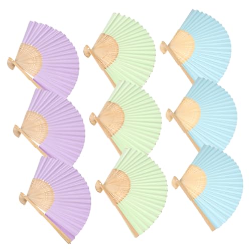 SECFOU 9 Stück Teiliges DIY Faltfächer aus Papier und Blanko Handventilatoren zum Bemalen für Faltbare Bastel-fächer in Pastellfarben Malzubehör für Jungen und Mädchen von SECFOU