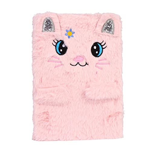 SECFOU Cartoon Mädchen Notizbuch Plüsch Tagebuch für Schüler Niedliches Katzen Design für Kreative Notizen und Skizzen Rosa Katze von SECFOU