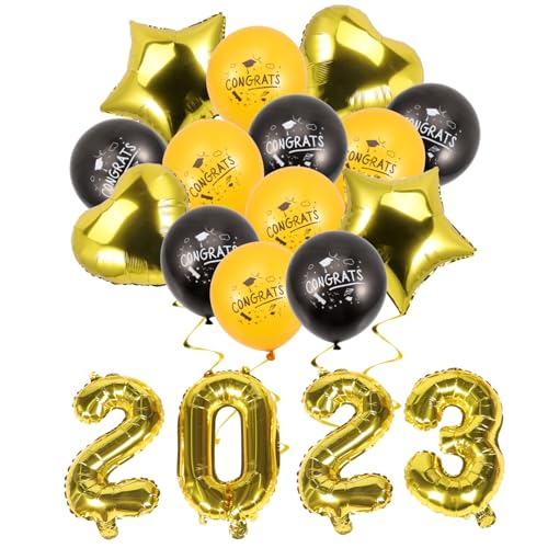 SECFOU Dekoratives Ballon Graduation Party Ballons Schwarz Gold mit Sternen und Herzen Abschlussfeier Deko für Klassenzimmer und Fotohintergrund Abitur Dekoration von SECFOU