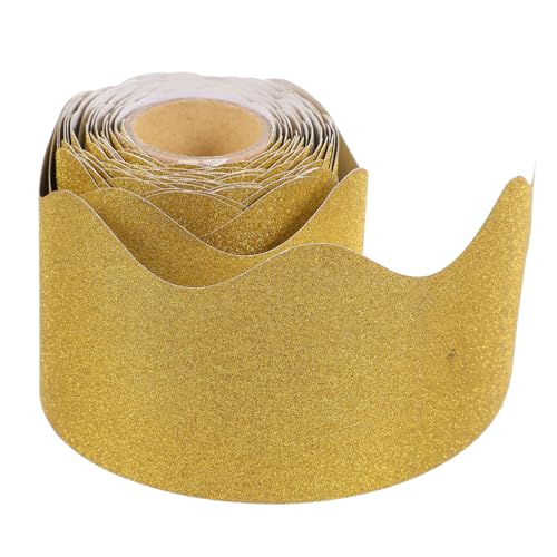 SECFOU Goldene Wellenförmige Schwarze Tafelkantenfolie Wasserresistente Abnehmbare Bulletin Board Dekoration für Klassenzimmer Party Kindergarten Leichte Strapazierfähige Papierbordüre von SECFOU