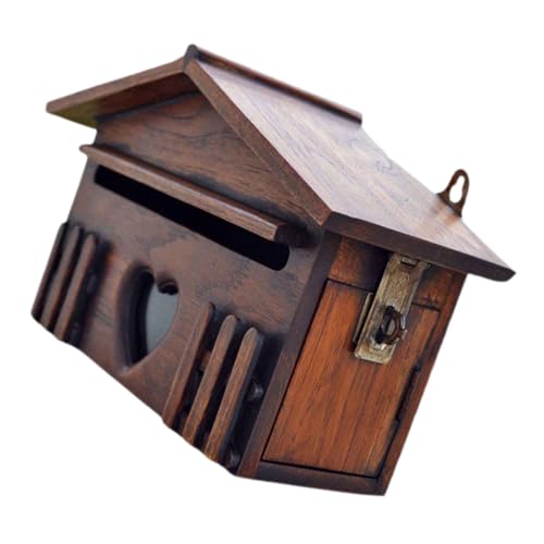 SECFOU Retro Holzbriefkasten Wandmontage Wetterfest Großer Briefkasten aus Holz für Außenbereich Villa Kummerkasten Vorschlagbox Langlebig und Sicher von SECFOU