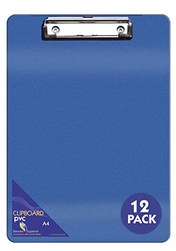 SECO Superior A4+ PVC beschichtetes Klemmbrett mit Hochleistungsklammer - Blau (12er Pack), 570A-A4-PVC-BU von SECO