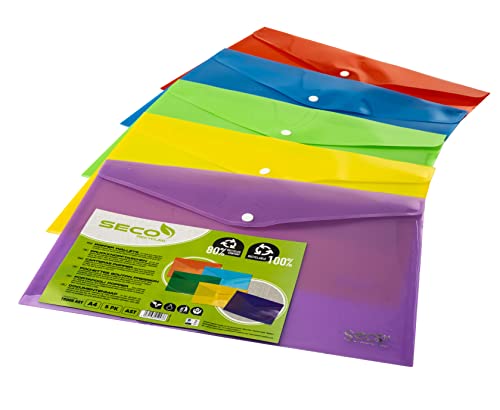 Seco A4+ Oxo-Biodegradable and Recyclable Popper Wallet - Translucent Assorted Colours (Pack of 5) von SECO