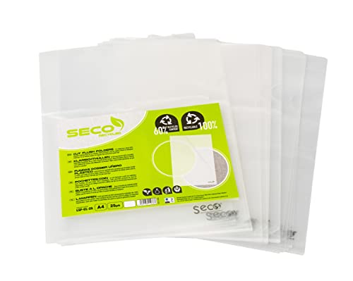 Seco A4 Cut Flush-Klarsichthüllen. Aus 50 % Recyclingmaterial, 100 % biologisch abbaubar - Matt klar (25er-Pack) von SECO