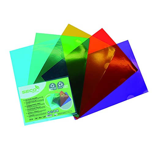 Seco A4 Cut Flush-Klarsichthüllen. Aus 50 % Recyclingmaterial, 100 % biologisch abbaubar - mehrfarbig (25er-Pack) von SECO