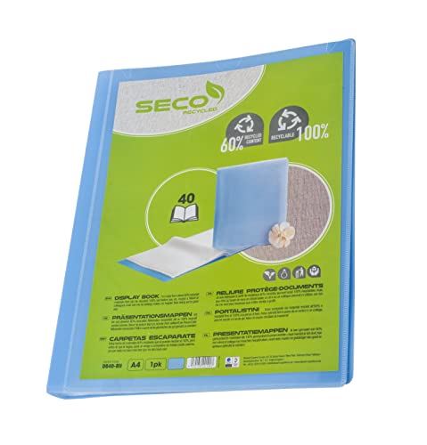 Seco A4 Display-Buch mit 40 Fächern. Aus 50 % Recyclingmaterial, 100 % biologisch abbaubar - Blau von SECO