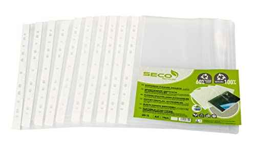 Seco A4 Gelochte Ordnereinlagehüllen 120 Micron. Aus 50 % Recyclingmaterial, 100 % biologisch abbaubar - 10er-Pack von SECO