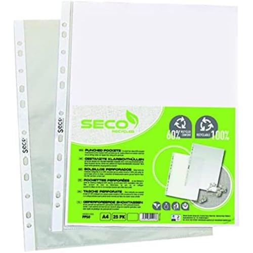 Seco A4 Gelochte Ordnereinlagehüllen 50 Micron. Aus 50 % Recyclingmaterial, 100 % biologisch abbaubar - 100er-Pack von SECO