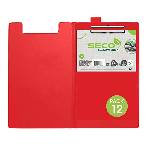 Seco Klemmbrett mit PVC-Überzug, A4, mit robustem Clip, Rot, 12 Stück von SECO