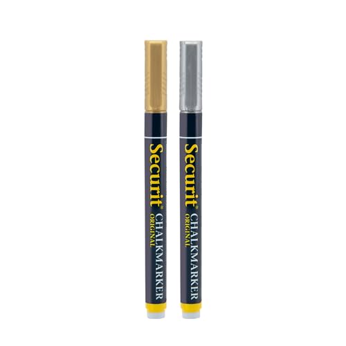 Securit BL-SMA100-V4-COL Kreidemarker (mit Rundspitze ca. 1 - 2 mm) 2er Set gold und silber, 22.5 x 8 x 1.2 cm von SECURIT