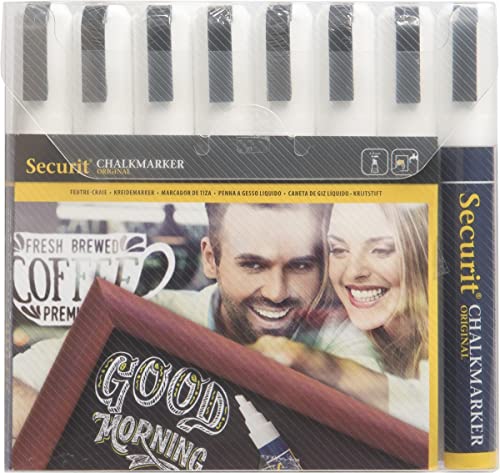 SECURIT - 8er-Set Kreidemarker - Für nicht-poröse Oberflächen (Schwarze Tafel, Glas, Metall, Spiegel...) - Mittelstarke Spitze 2-6 mm - Weiß SECURIT - 8er-Set Kreidemarker - Für nicht-poröse Oberflächen (Schwarze Tafel, Glas, Metall, Spiegel...) - Mittelstarke Spitze 2-6 mm - Weiß von SECURIT
