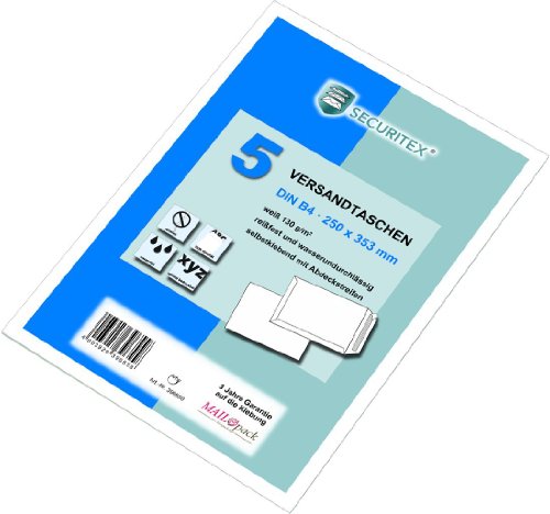 SECURITEX 30002549 Versandtasche B4, ohne Fenster, 130 g/qm, haftklebend, 5 Stück SECURITEX 30002549 Versandtasche B4, ohne Fenster, 130 g/qm, haftklebend, 5 Stück von SECURITEX