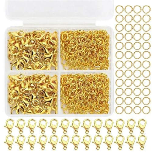 1 Box DIY Kit Set Gold/Silber Karabinerverschluss Offene Biegeringe für Schmuckherstellung Zubehör Haken Kettenverschluss Armband Halsketten-Typ3 von SEDRGH