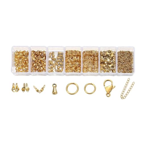 1 Box Edelstahl-Karabinerverschlüsse, offene Biegeringe, Quetschperlen, Kappen-Set für DIY-Armband, Halskette, Schmuckherstellung, Bastelsets, Set 06 von SEDRGH