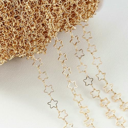1 Meter 5 mm Edelstahl Goldfarben Hohlsternketten Glieder Handgefertigte DIY Halskette Armband Fußkettchen Schmuckherstellung Zubehör-KC Goldfarbe von SEDRGH