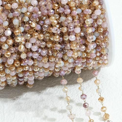 1 Meter Kristallstein-Edelstahlkette, rot-violette Perlenketten für Halsketten, Armbänder, Pulloverketten, Schmuckherstellung, DIY-Lila, Gelb-Gold, 3,5 mm Perlen von SEDRGH