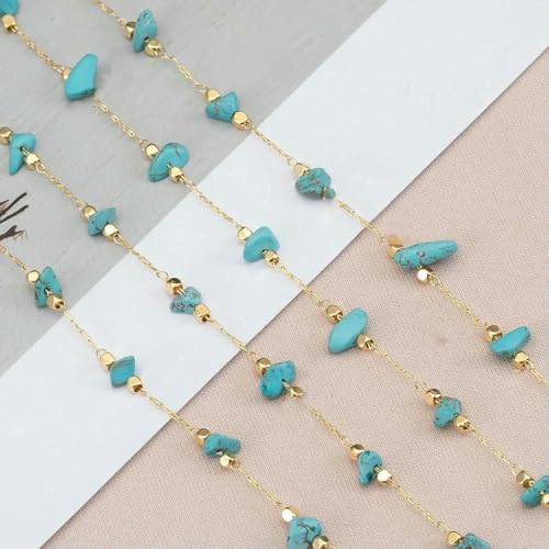 1 Meter Steinkette, Kristall, unregelmäßige Glassteinperlen, Gliederkette für DIY-Schmuckherstellung, Halskette, Armband, Zubehör, Grün-Gold von SEDRGH