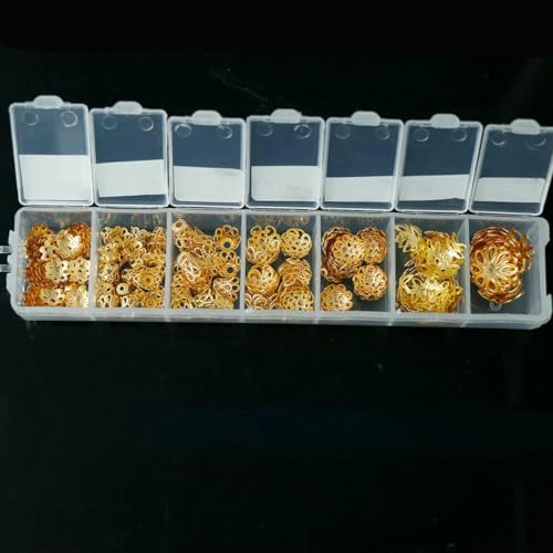 1 Schachtel gemischte Perlenkappen zur Schmuckherstellung, große Mengen Goldperlen, Zubehör, Blumen-Metall-Abstandshalter, Armband-Halsketten-Zubehör, Gold, 7 Formen 1 Schachtel gemischte Perlenkappen zur Schmuckherstellung, große Mengen Goldperlen, Zubehör, Blumen-Metall-Abstandshalter, Armband-Halsketten-Zubehör, Gold, 7 Formen von SEDRGH