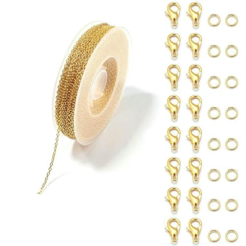 1 Set 3,0 m lange Eisenkabelketten, Gliederketten mit Biegeringen und Karabinerverschlüssen zur Herstellung von Schmuck, DIY-Halsketten, Ohrringen und Armbändern, Gold 1 Set 3,0 m lange Eisenkabelketten, Gliederketten mit Biegeringen und Karabinerverschlüssen zur Herstellung von Schmuck, DIY-Halsketten, Ohrringen und Armbändern, Gold von SEDRGH