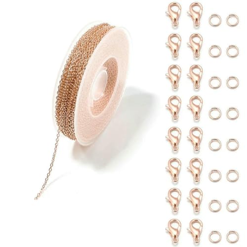 1 Set 3,0 m lange Eisenkabelketten, Gliederketten mit Biegeringen und Karabinerverschlüssen zur Herstellung von Schmuck, DIY-Halsketten, Ohrringen und Armbändern, Roségold 1 Set 3,0 m lange Eisenkabelketten, Gliederketten mit Biegeringen und Karabinerverschlüssen zur Herstellung von Schmuck, DIY-Halsketten, Ohrringen und Armbändern, Roségold von SEDRGH