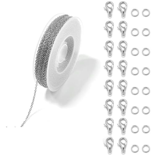 1 Set 3,0 m lange Eisenkabelketten, Gliederketten mit Biegeringen und Karabinerverschlüssen zur Herstellung von Schmuck, DIY-Halsketten, Ohrringen und Armbändern, Weiß K 1 Set 3,0 m lange Eisenkabelketten, Gliederketten mit Biegeringen und Karabinerverschlüssen zur Herstellung von Schmuck, DIY-Halsketten, Ohrringen und Armbändern, Weiß K von SEDRGH