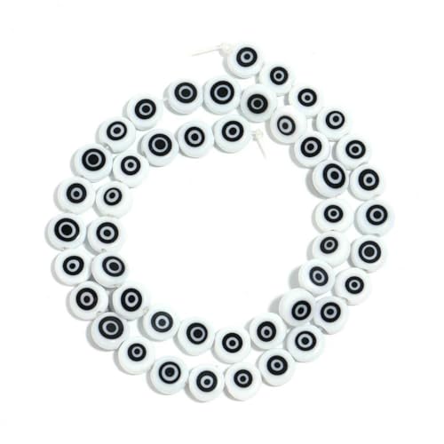 1 Strang flache runde Glasperlen, Lampwork-Abstandshalter für handgefertigte Ohrringe, Armbänder, Schmuckherstellung, Zubehör, 4 6 8 10 mm, Weiß x Schwarz, 8 mm, 45 Stück von SEDRGH