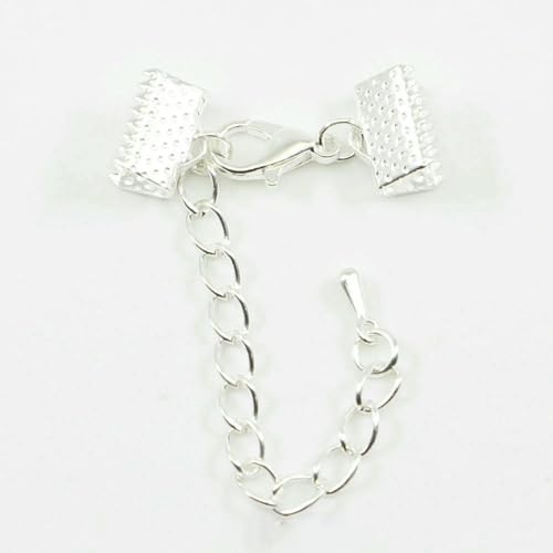 10–50 Stück Quetschperlen, Cove-Verschlüsse, Kordel-Endkappen, Schnurband, Lederclip, Foldover-Verbinder, Zubehör für DIY-Schmuckteile, Silber mit Kette, 35 mm von SEDRGH