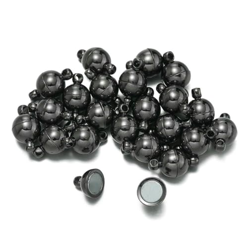 10 Paar/Los 6/8/10 mm runde Form Magnetverschlüsse Verbinder Metallperlen-Endkappe für DIY-Schmuckherstellung Paararmband Halskette-Gun Black-6mm von SEDRGH