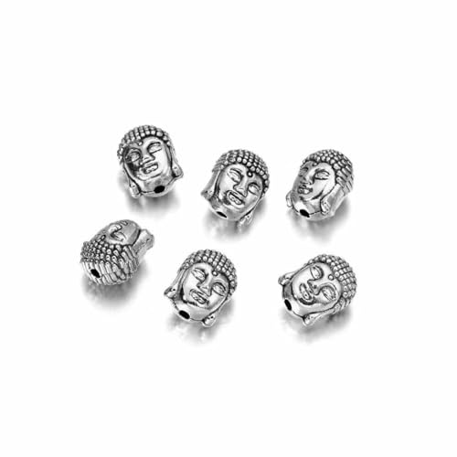 10 Stück/Los Goldfarbene Perlen Buddha Leopard Löwenköpfe Spacer Perlen Zubehör für Schmuckherstellung DIY Armband-Silber Buddha von SEDRGH